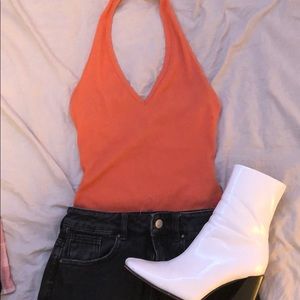 Orange halter bodysuit